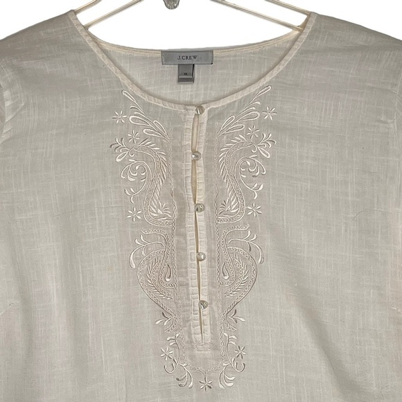 J Crew Ivory Linen Blend Embroidered 3/4 Sleeve Tunic Top Size XL Coastal Boho - Picture 16 of 16